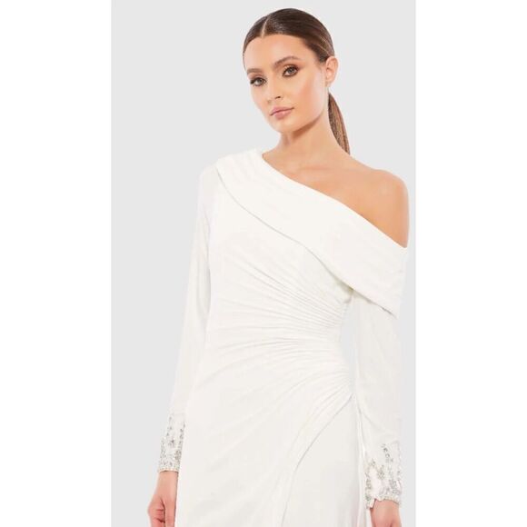 Ieena for Mac Duggal FOLDOVER LONG SLEEVE JEWELED MIDI DRESS NWOT Size 6 - Picture 2 of 7